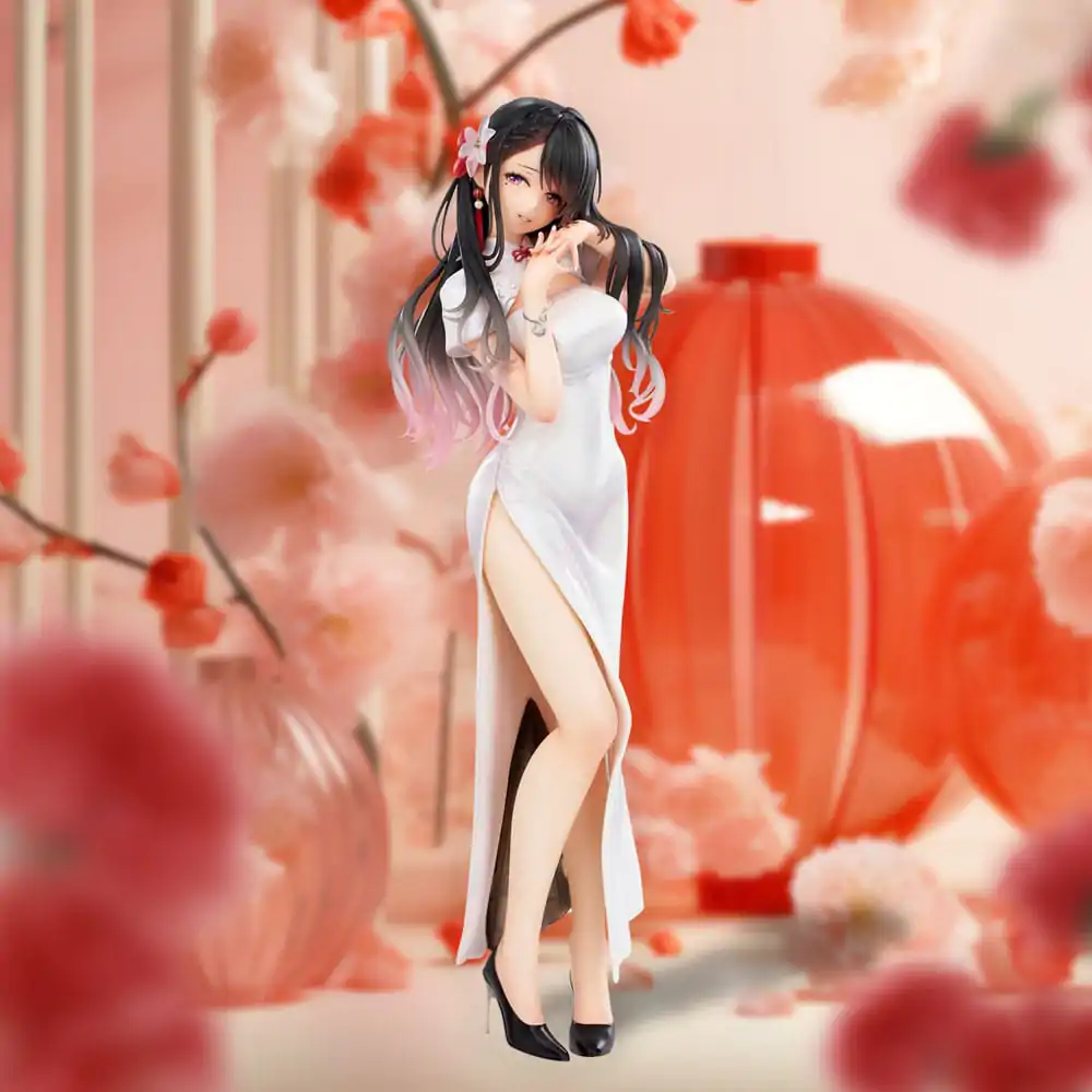 Original Illustration PVC Statue Mai Okuma illustration Healing-type white chinese dress lady 26 cm product photo