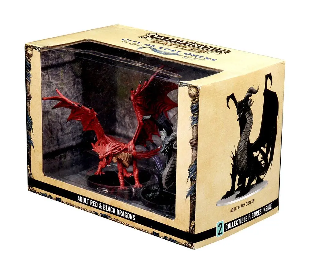 Pathfinder Battles City of Lost Omens pre-painted Premium Miniatures 2-Pack Adult Red &amp; Black Dragon product photo
