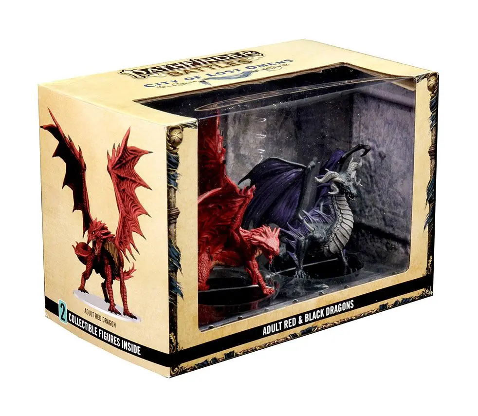 Pathfinder Battles City of Lost Omens pre-painted Premium Miniatures 2-Pack Adult Red &amp; Black Dragon product photo