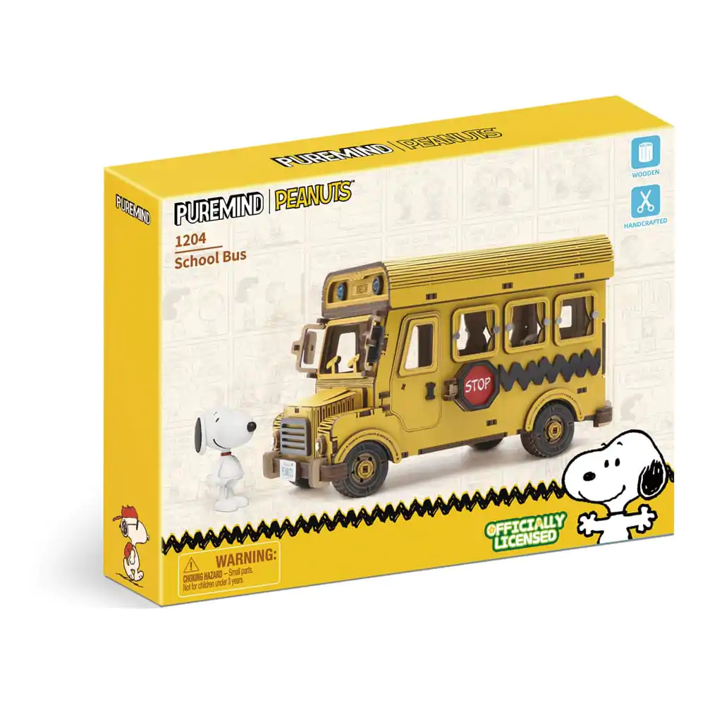Peanuts Puremind Construction School Bus wooden building kit product photo