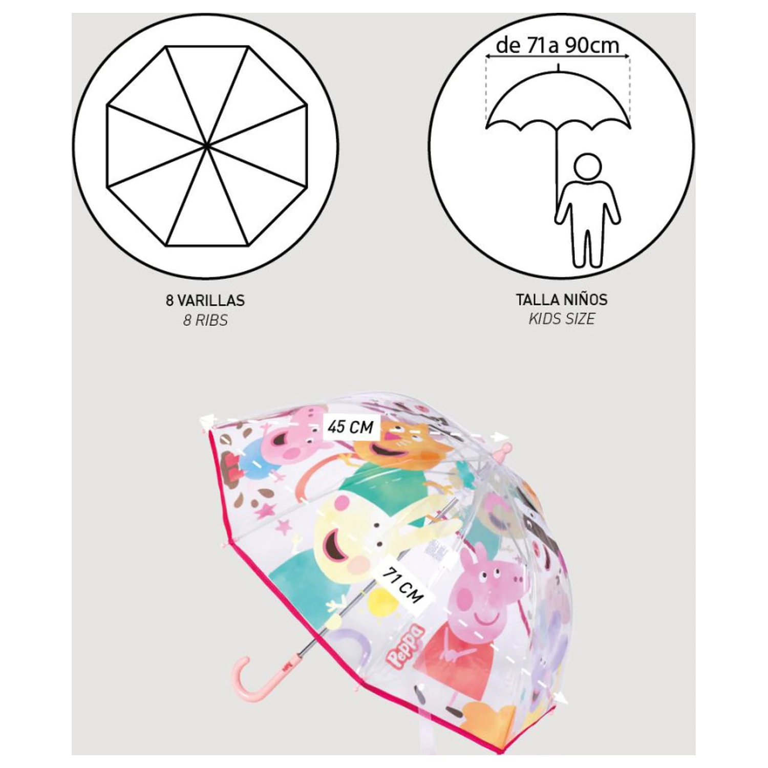 Peppa Pig Buddies Kids Transparent Umbrella Ø71 cm product photo