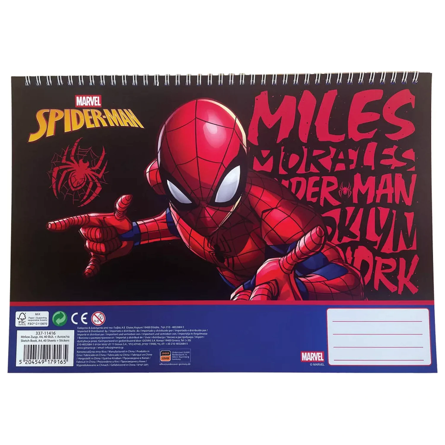 Spider-Man Miles Morales A4 Spiral Sketchbook 40 Sheets with Stickers product photo