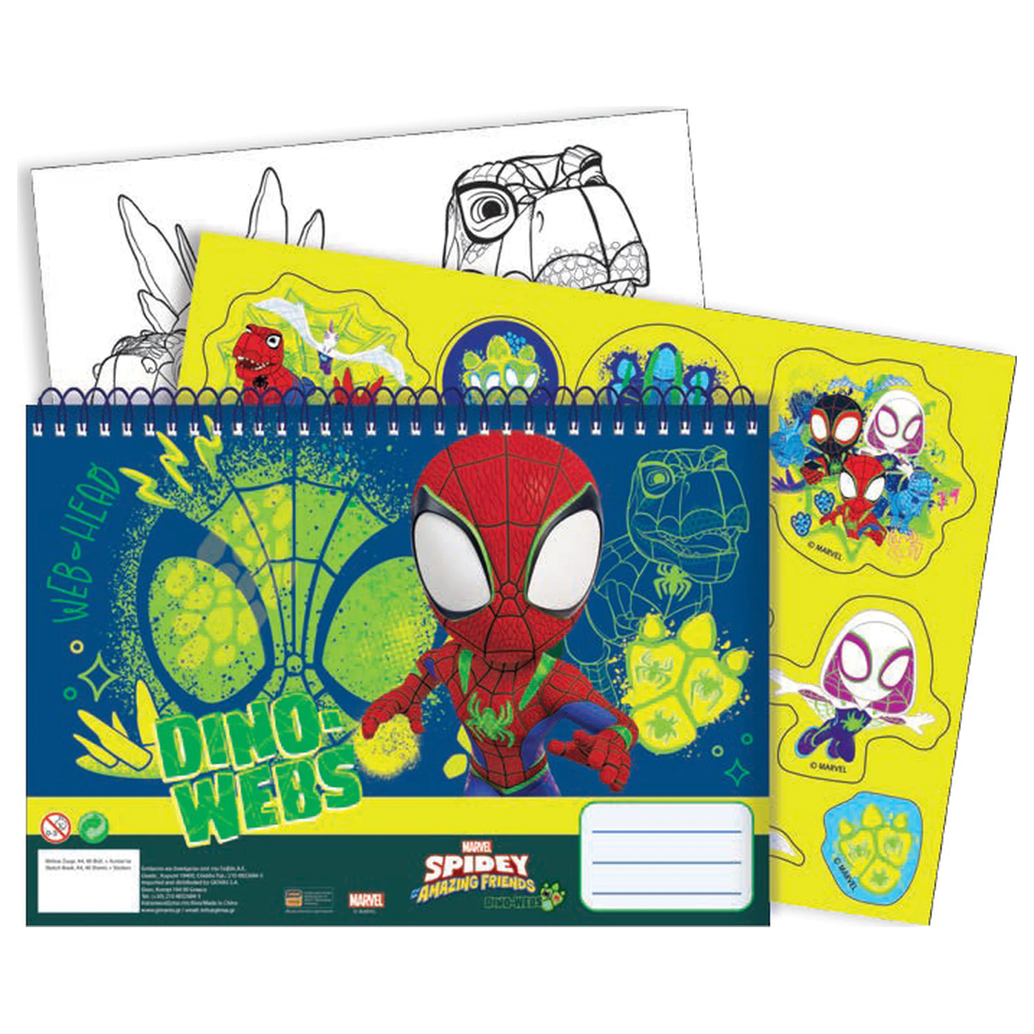 Spider-Man Spidey Dino-Webs A4 Spiral Sketchbook 40 Sheets with Stickers product photo