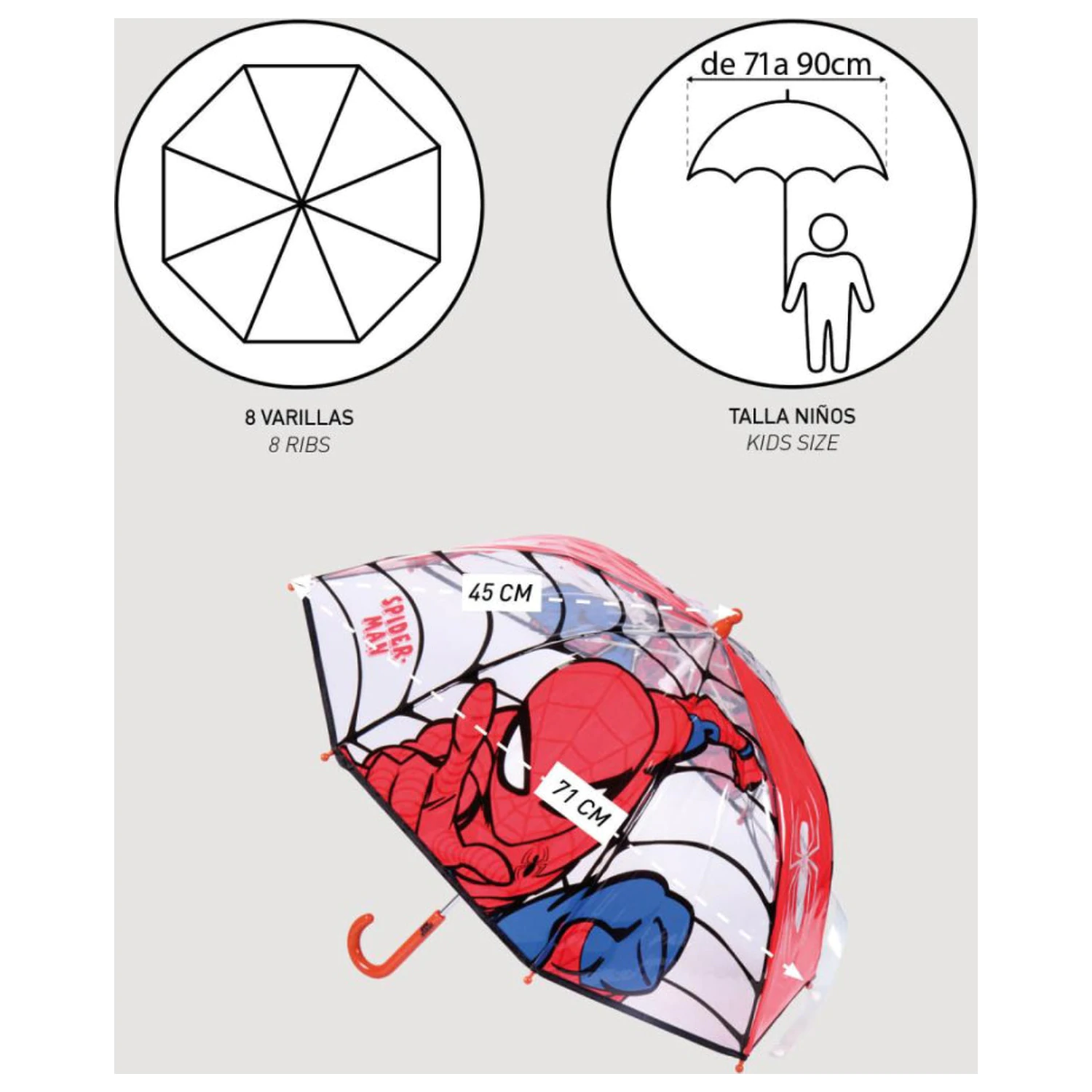 Spider-Man Web-Slinger Kids Clear Umbrella Ø71 cm product photo
