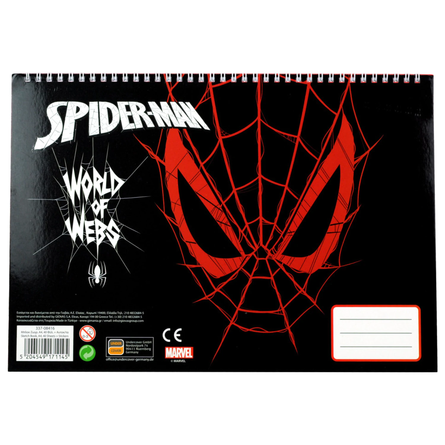 Spider-Man World of Webs A/4 Spiral Sketchbook 40 Sheets with Stickers product photo