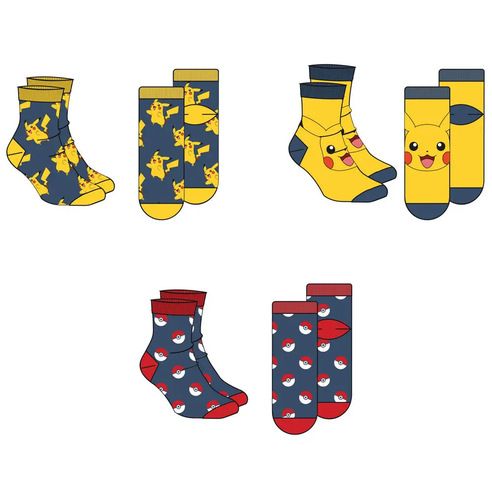 Pokemon assorted pack 3 socks adult product photo