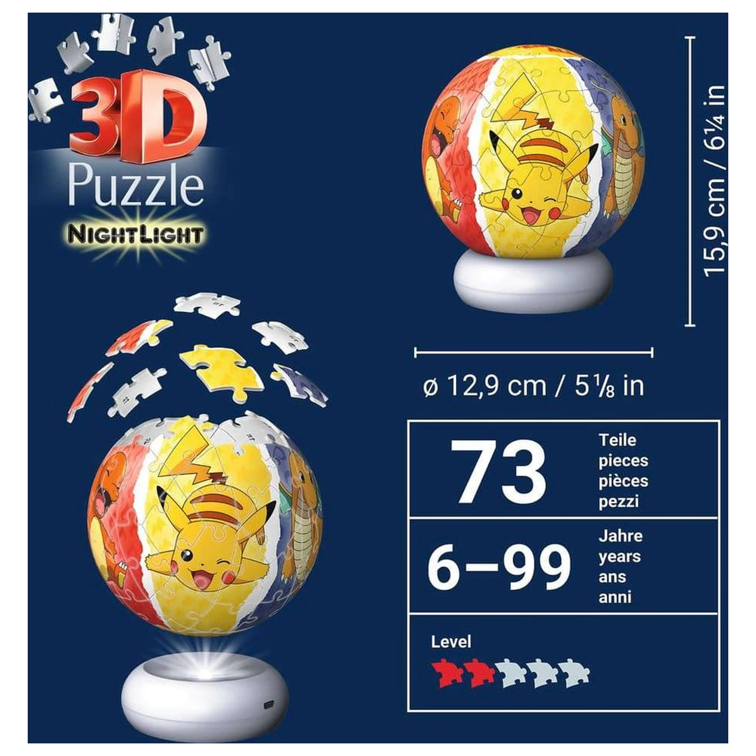 Pokémon 3D Jigsaw Puzzle Ball Nightlight (73 Pieces) product photo
