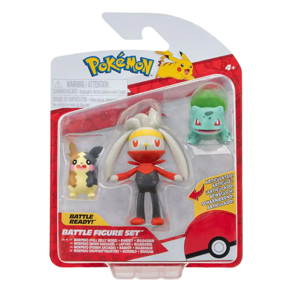 Pokémon Battle Figure Set 3-Pack Morpeko (Full-Belly Mode), Bulbasaur #1, Raboot 5 cm product photo