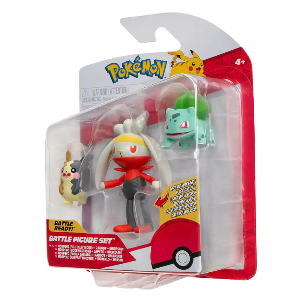 Pokémon Battle Figure Set 3-Pack Morpeko (Full-Belly Mode), Bulbasaur #1, Raboot 5 cm product photo