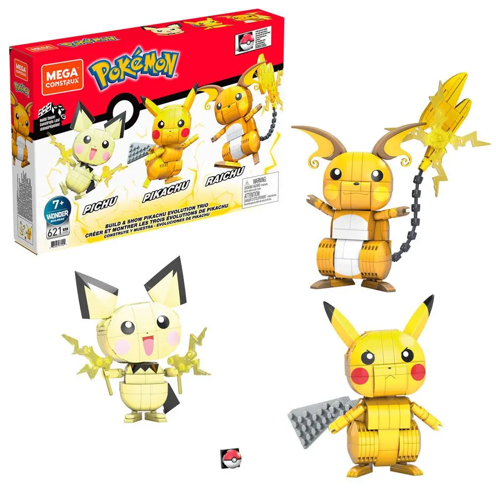 Pokémon Mega Construx Wonder Builders Construction Set Pikachu Evolution Trio 13 cm product photo
