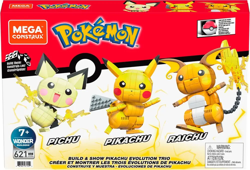 Pokémon Mega Construx Wonder Builders Construction Set Pikachu Evolution Trio 13 cm product photo