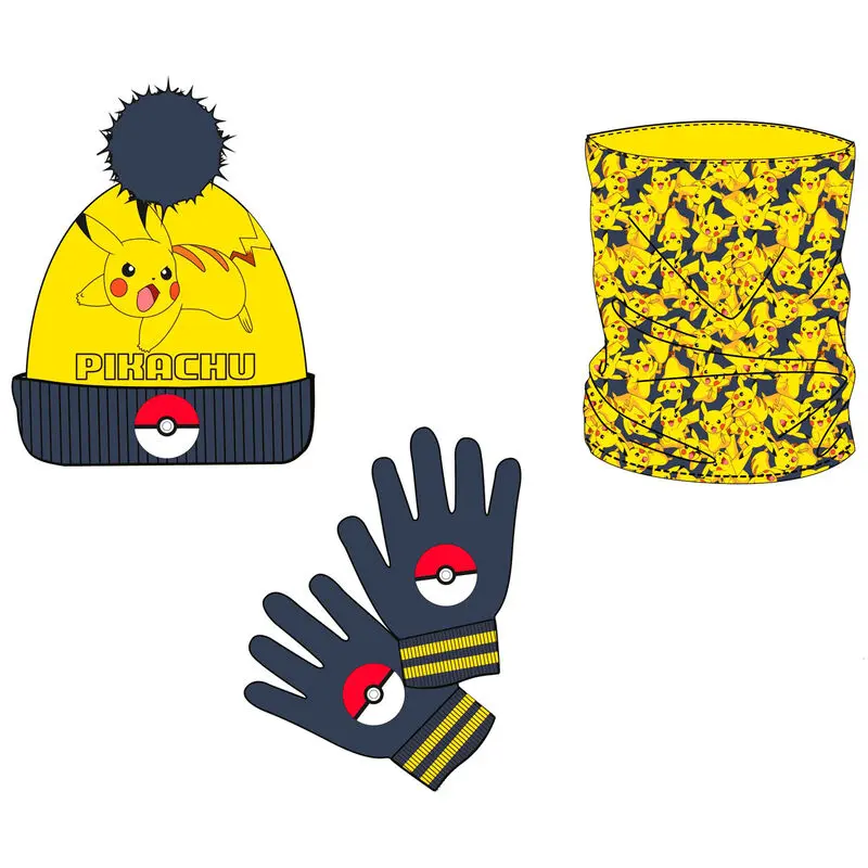 Pokemon Pikachu snood, hat and gloves set product photo