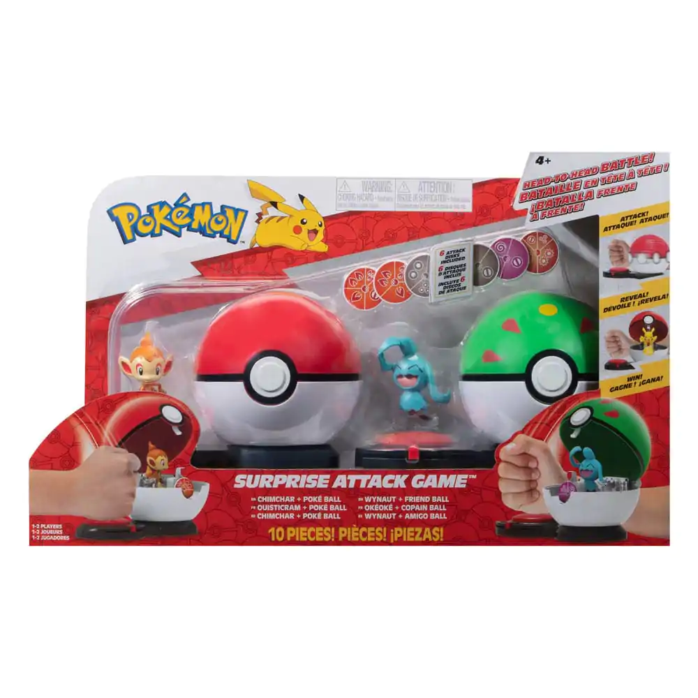 Pokémon Surprise Attack Game Chimchar with Poké Ball vs. Wynaut with Friend Ball product photo