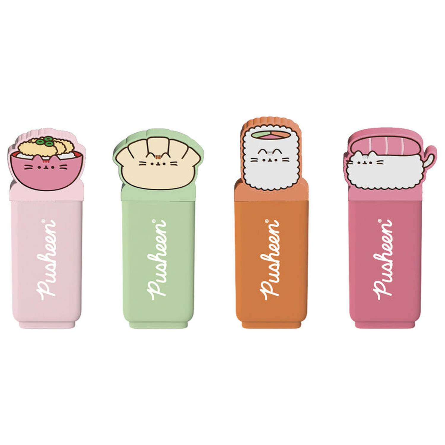 Pusheen Sushi Roll set of 4 highlighters with topper product photo
