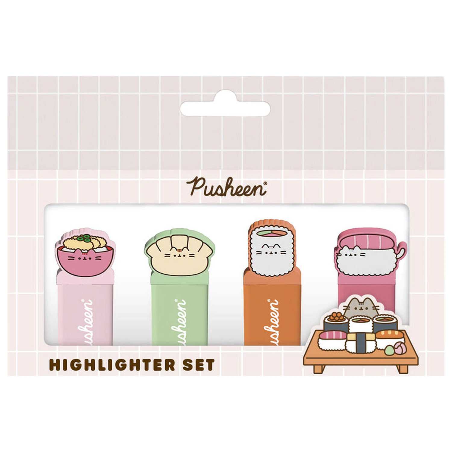 Pusheen Sushi Roll set of 4 highlighters with topper product photo