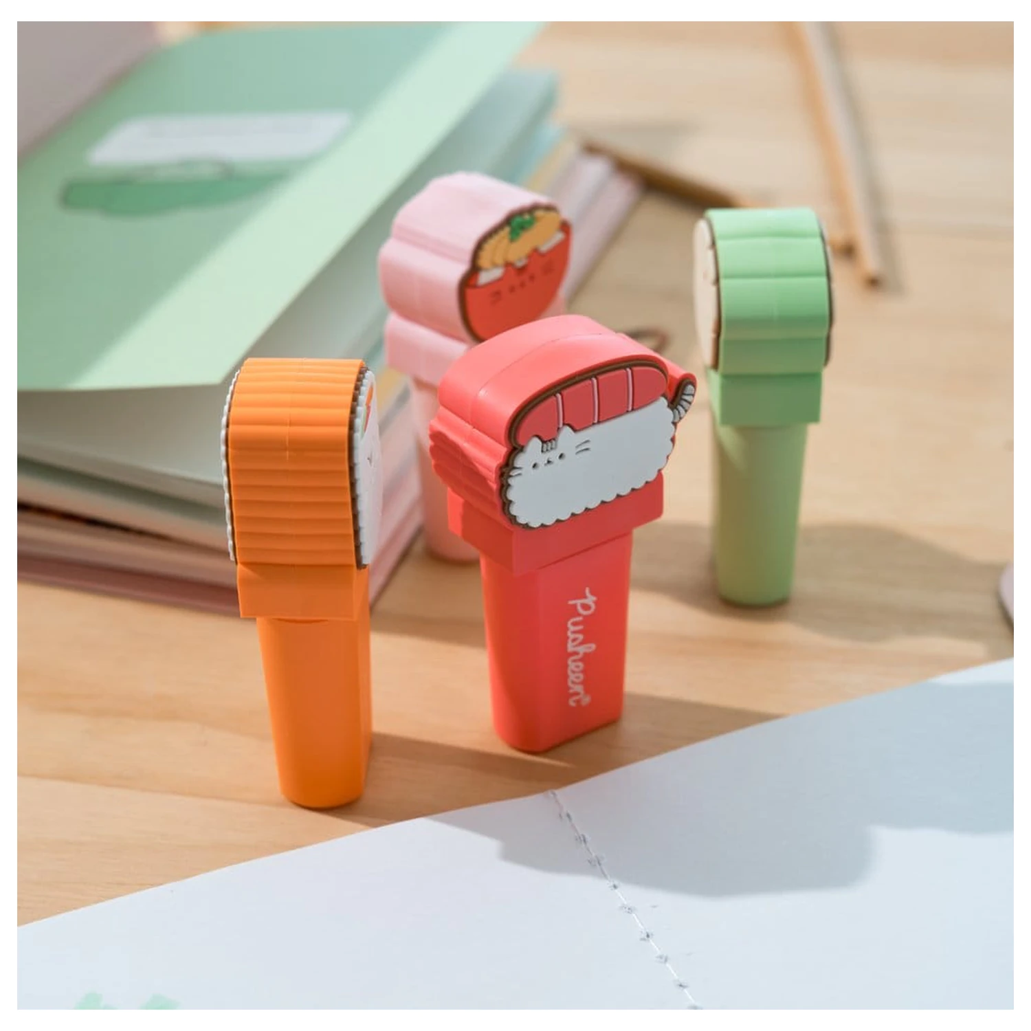 Pusheen Sushi Roll set of 4 highlighters with topper product photo