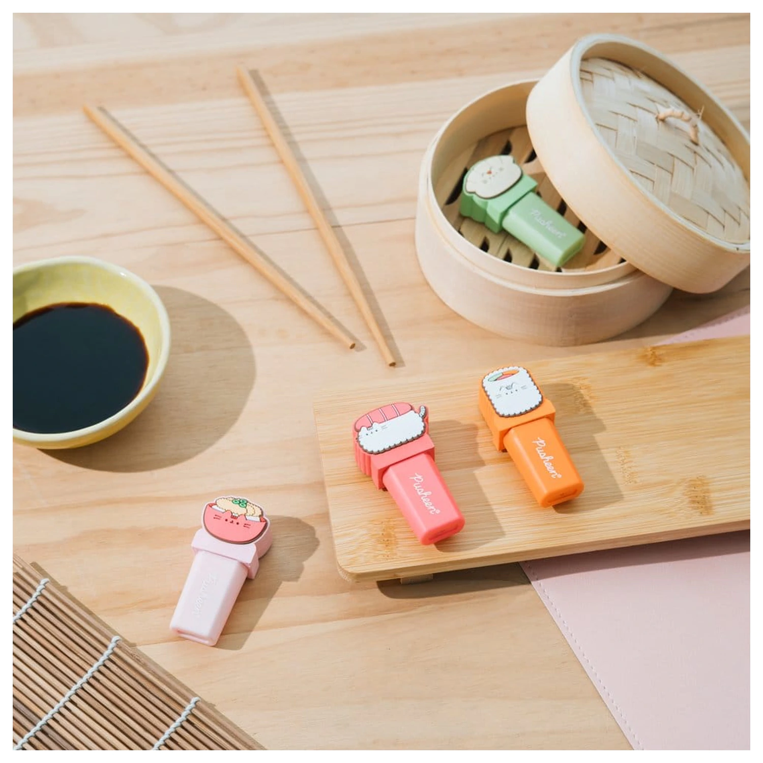 Pusheen Sushi Roll set of 4 highlighters with topper product photo