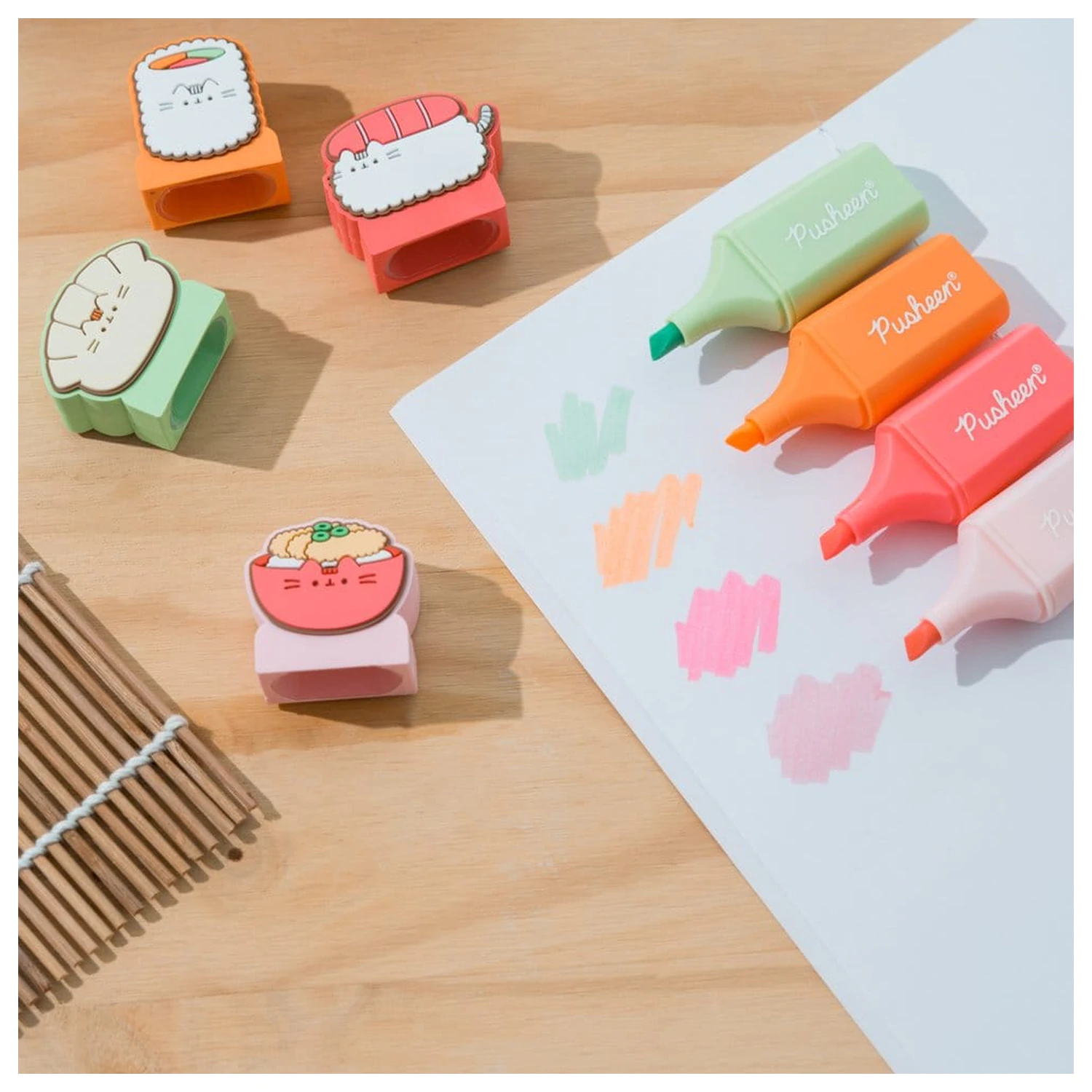 Pusheen Sushi Roll set of 4 highlighters with topper product photo