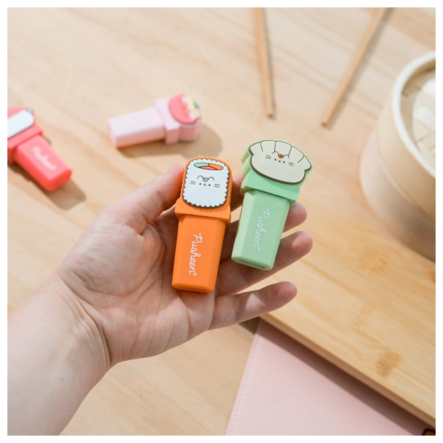 Pusheen Sushi Roll set of 4 highlighters with topper product photo
