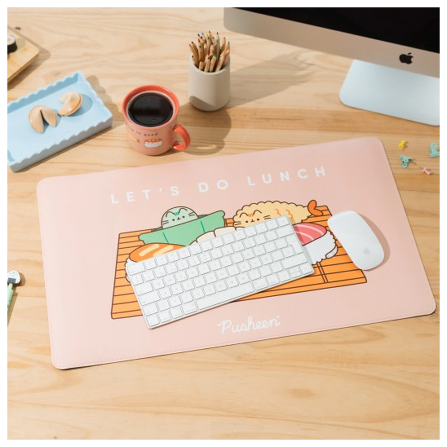 Pusheen Sushi Roll gaming desk mat product photo