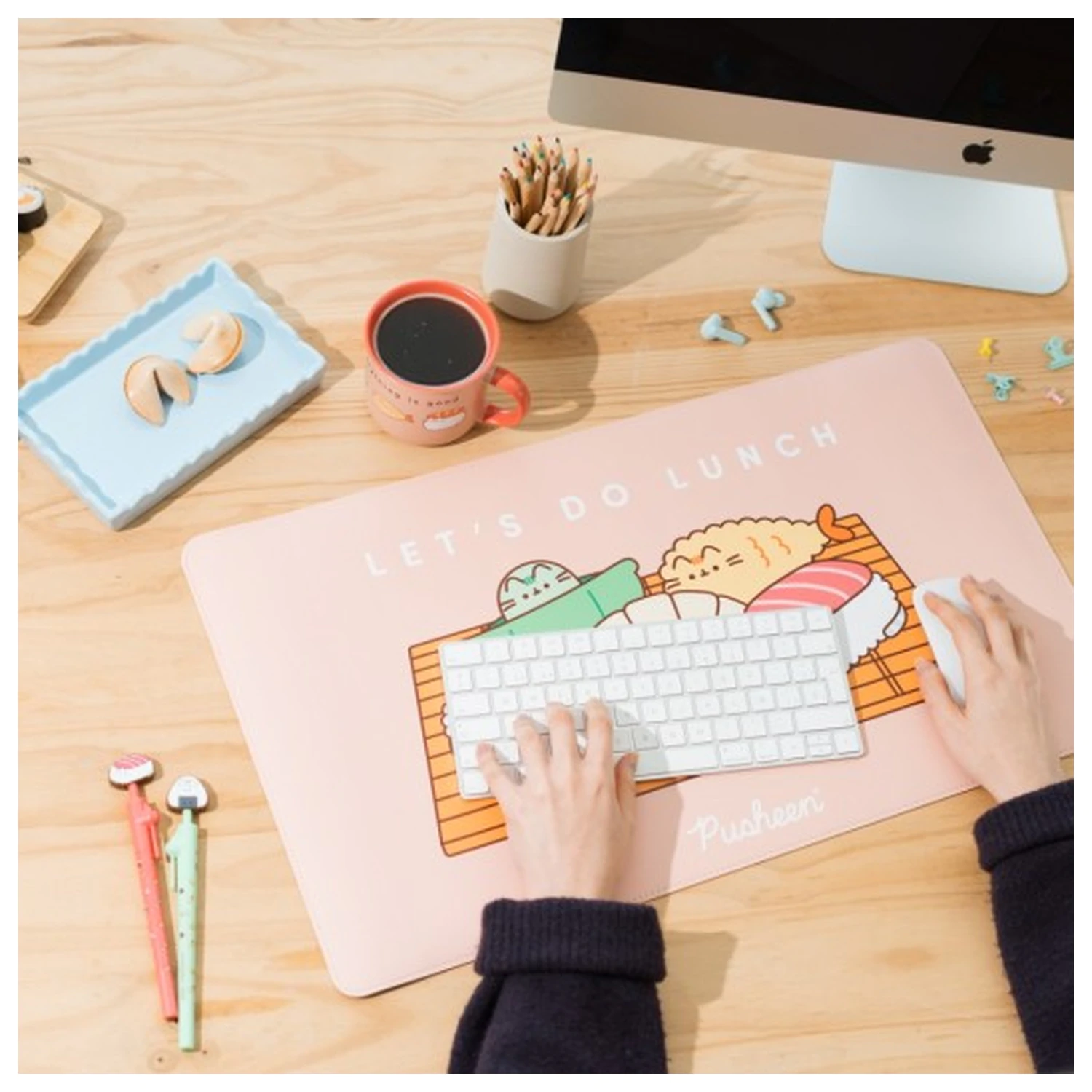 Pusheen Sushi Roll gaming desk mat product photo