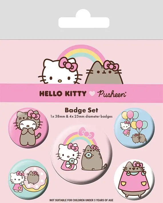 Pusheen x Hello Kitty Pin-Back Buttons 5-Pack Collaboration product photo