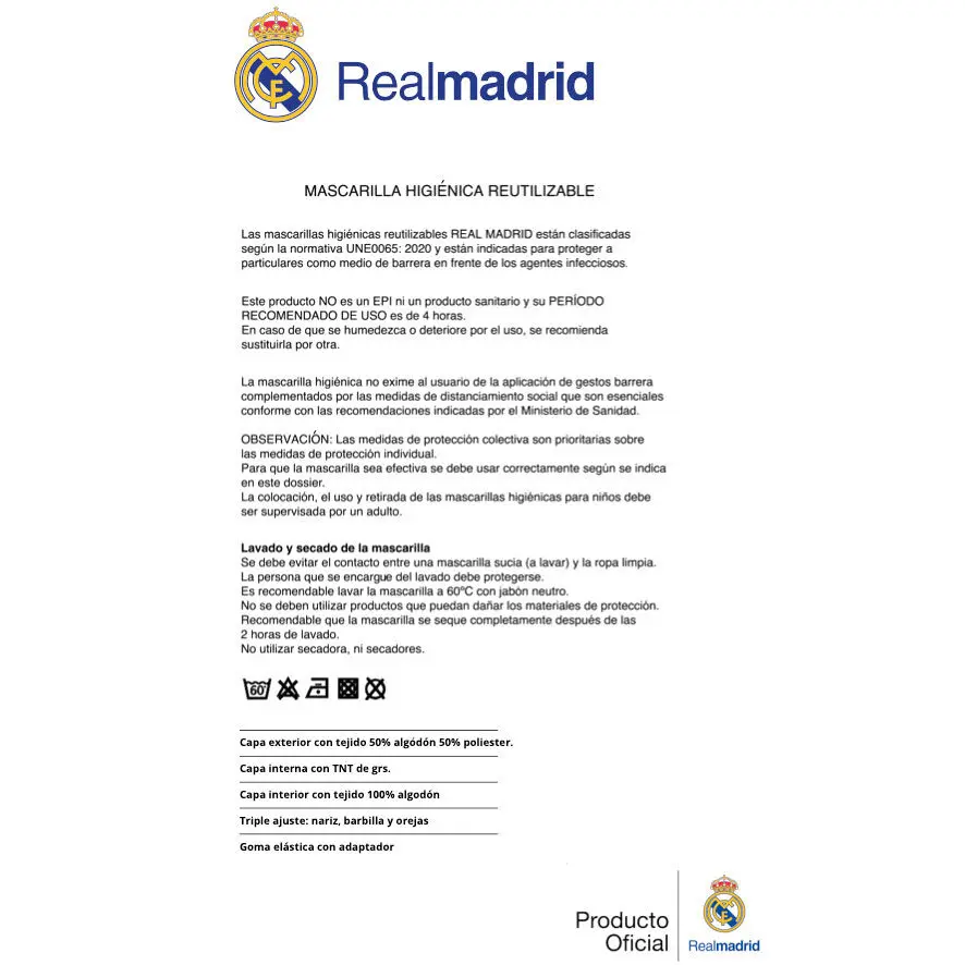 Real Madrid Badge adult reusable face mask product photo