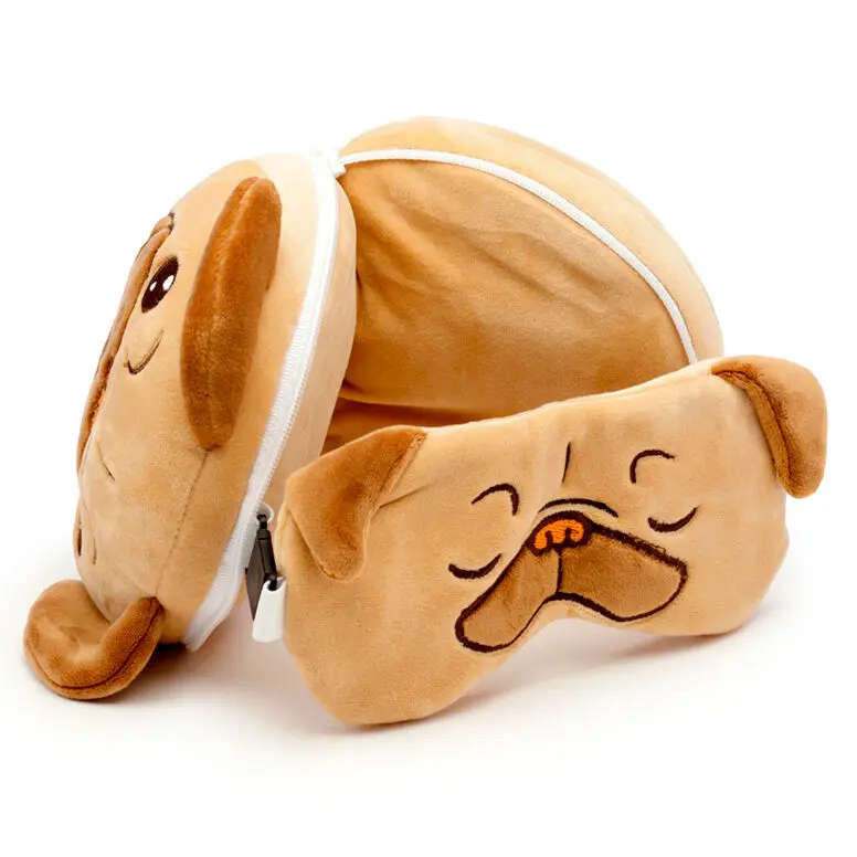 Relaxeazzz Adoramals Pug dog travel pillow and eye mask product photo