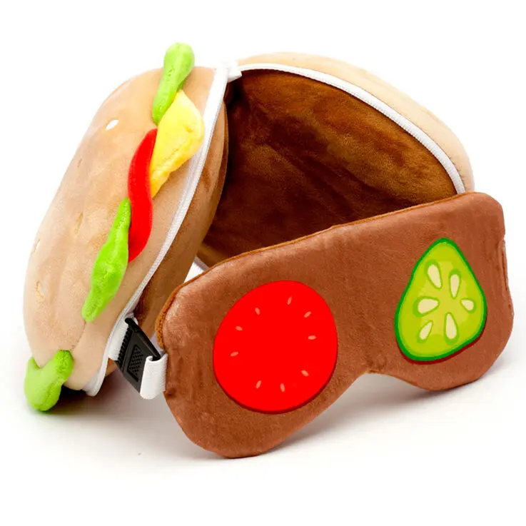 Relaxeazzz Fast Food Hamburger travel pillow and eye mask product photo