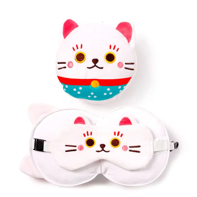 Relaxeazzz Maneki Neko cat travel pillow és eye mask termékfotó