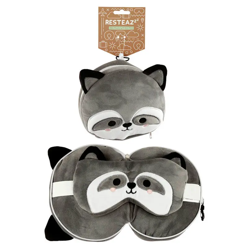 Relaxeazzz Raccoon round travel pillow and eye mask termékfotó