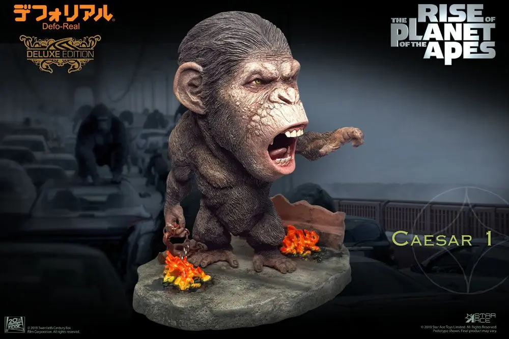 Rise of the Planet of the Apes Deform Real Series Soft Vinyl Statue Caesar Chain Ver. Deluxe 15 cm product photo