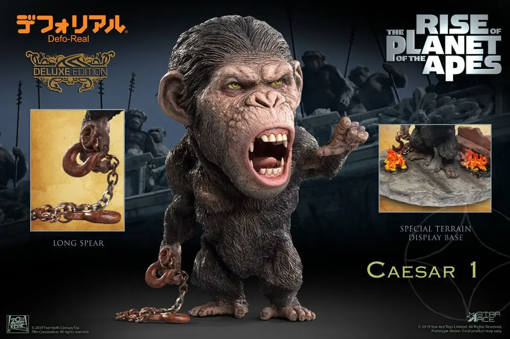 Rise of the Planet of the Apes Deform Real Series Soft Vinyl Statue Caesar Chain Ver. Deluxe 15 cm product photo
