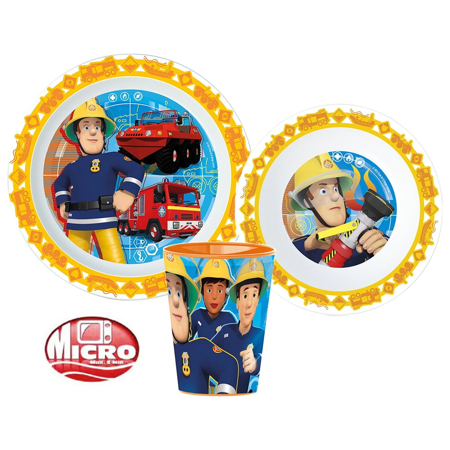 Fireman Sam Rescue Mission Dinner Set, Micro Plastic Set, with 260 ml Glass product photo