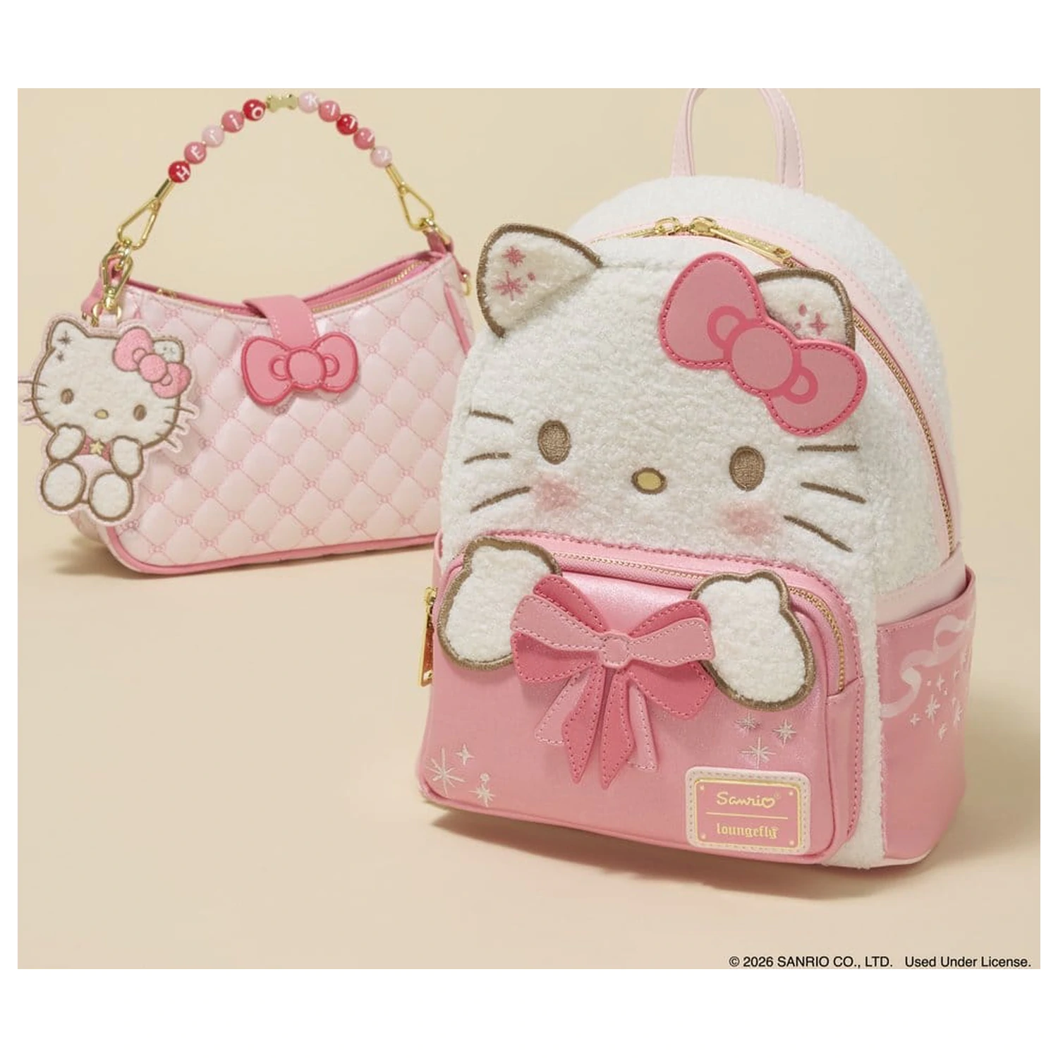 Sanrio by Loungefly Crossbody with Beaded Handle & Bag Charm Hello Kitty Quilted product photo