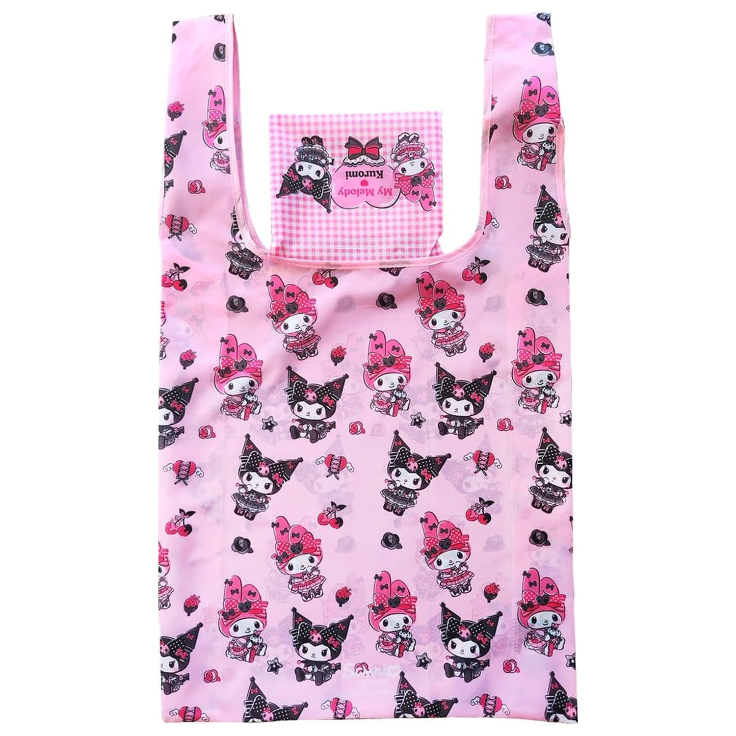 Sanrio Pink Black Party Series Tote Bag Kuromi & My Melody Foldable product photo