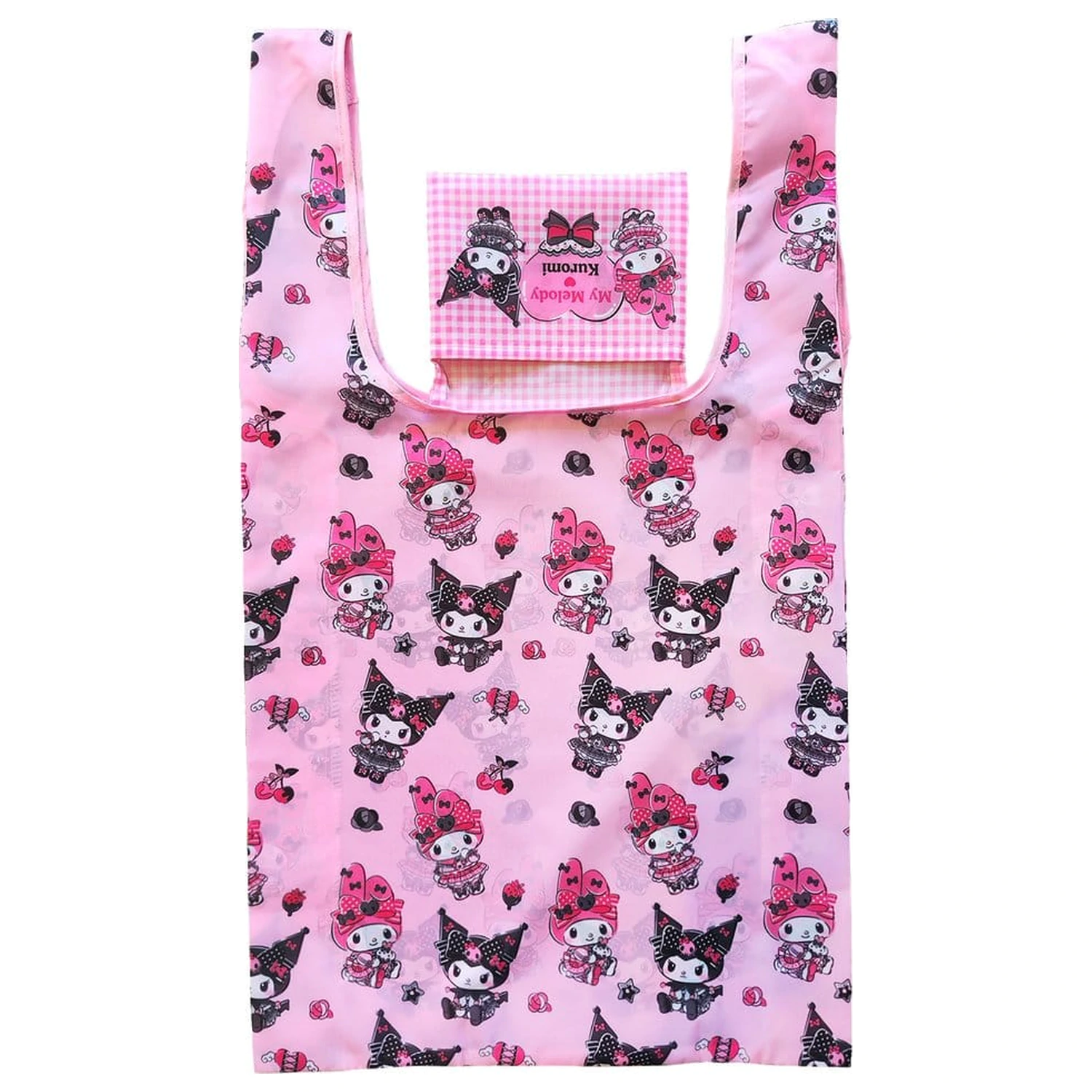 Sanrio Pink Black Party Series Tote Bag Kuromi & My Melody Foldable product photo