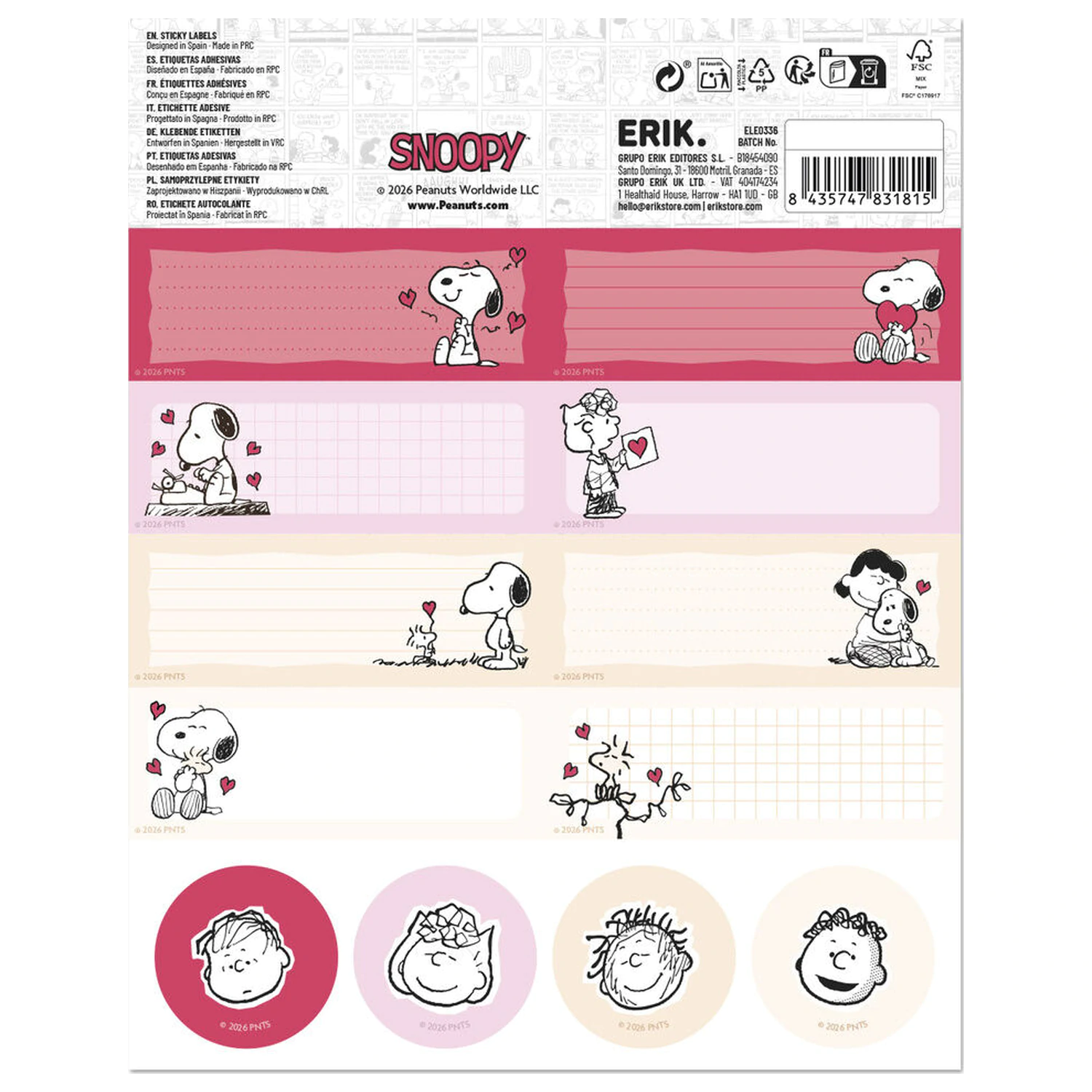 Snoopy Peanuts Love Season adhesive labels product photo