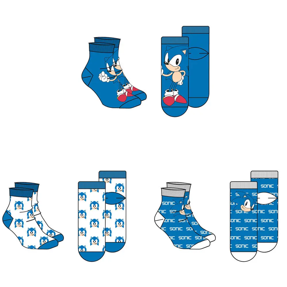 Sonic The Hedgehog assorted pack 3 socks adult product photo