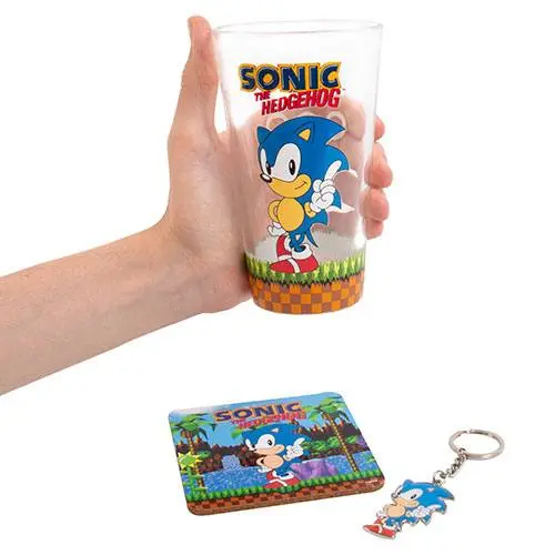 Sonic the Hedgehog Keyring, Glass and Coaster Set Classic termékfotó