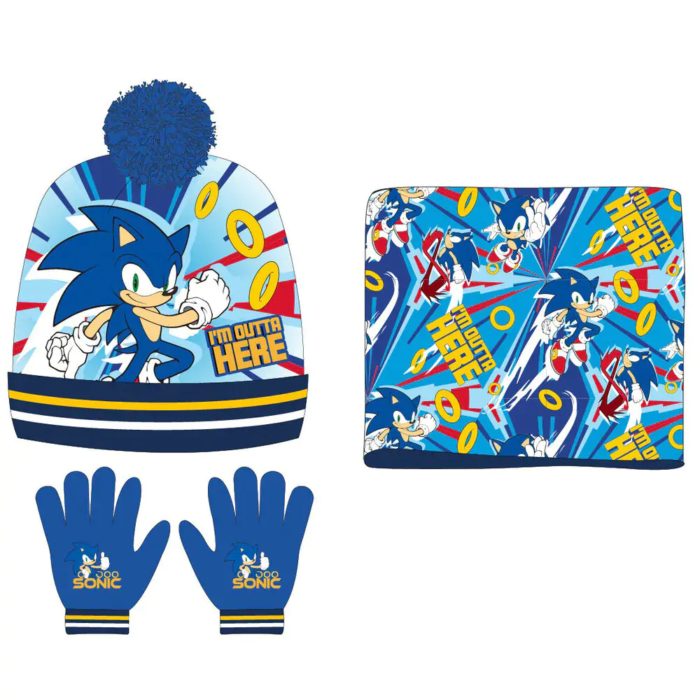 Sonic the Hedgehog snood hat gloves set product photo