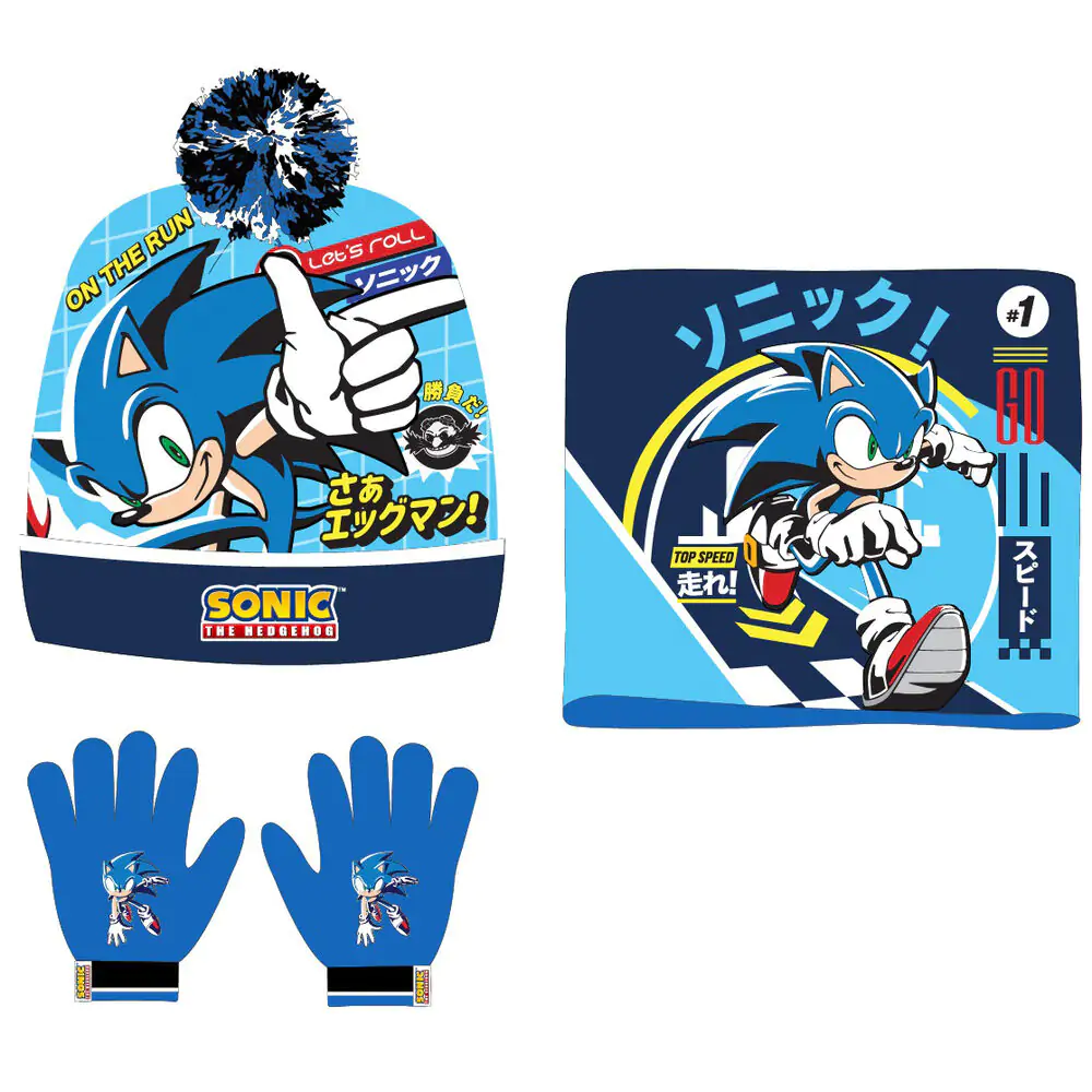 Sonic the Hedgehog snood hat gloves set termékfotó