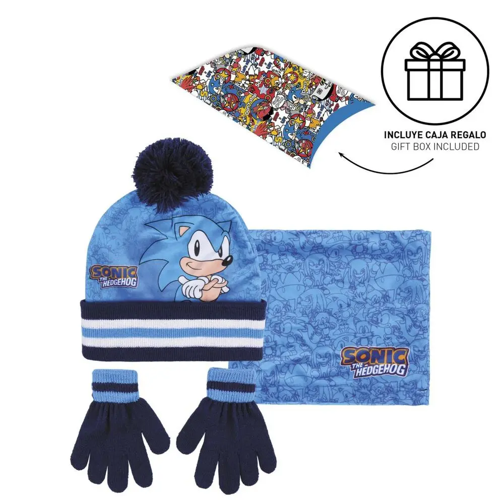 Sonic The Hedgehog Kids winter set snood hat gloves product photo