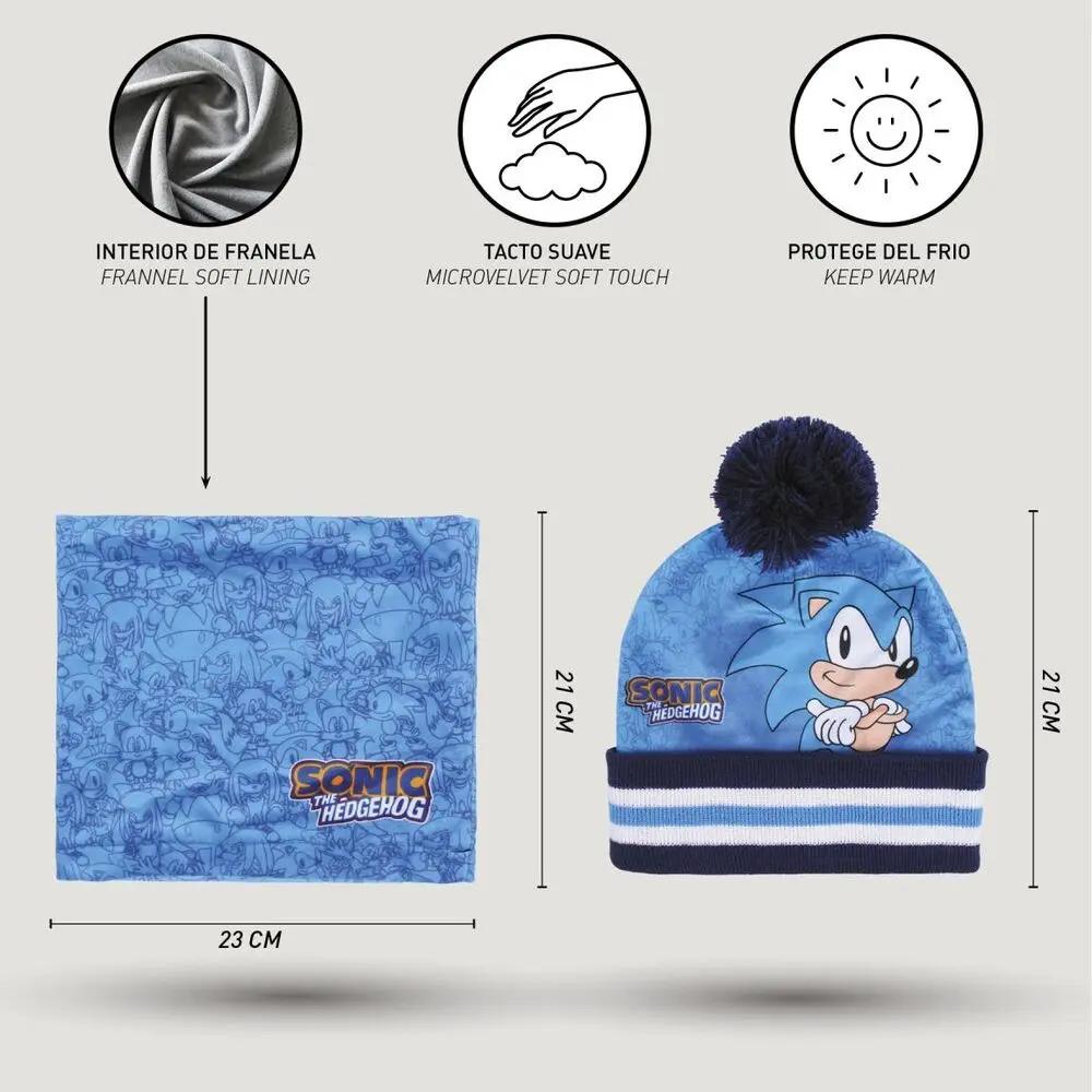 Sonic The Hedgehog Kids winter set snood hat gloves product photo