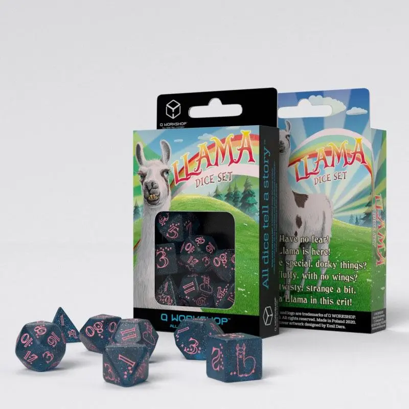 Sparkling Llama Dice Set Glittering dark Blue & Pink (7) termékfotó