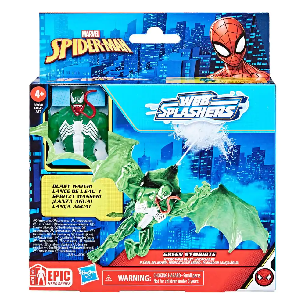 Spider-Man Epic Hero Series Web Splashers Action Figure Green Symbiote Hydro Wing Blast 10 cm product photo