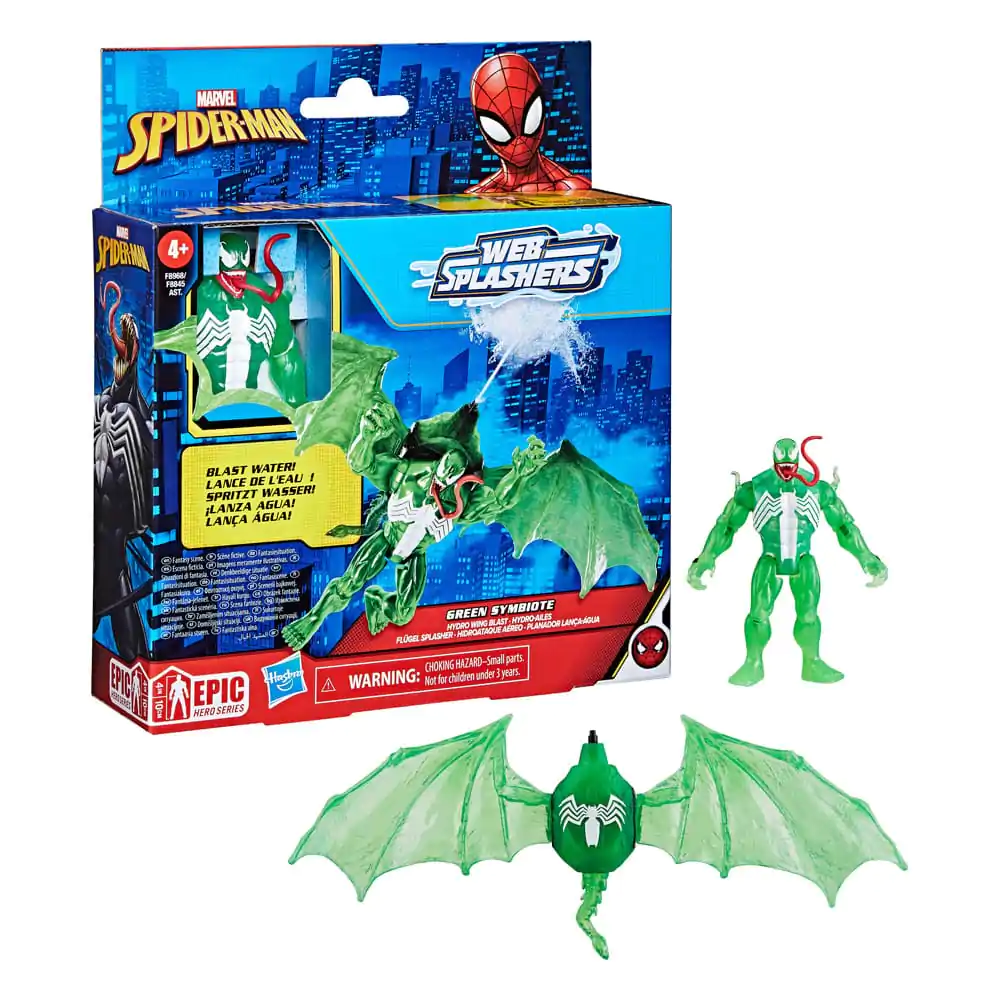 Spider-Man Epic Hero Series Web Splashers Action Figure Green Symbiote Hydro Wing Blast 10 cm product photo