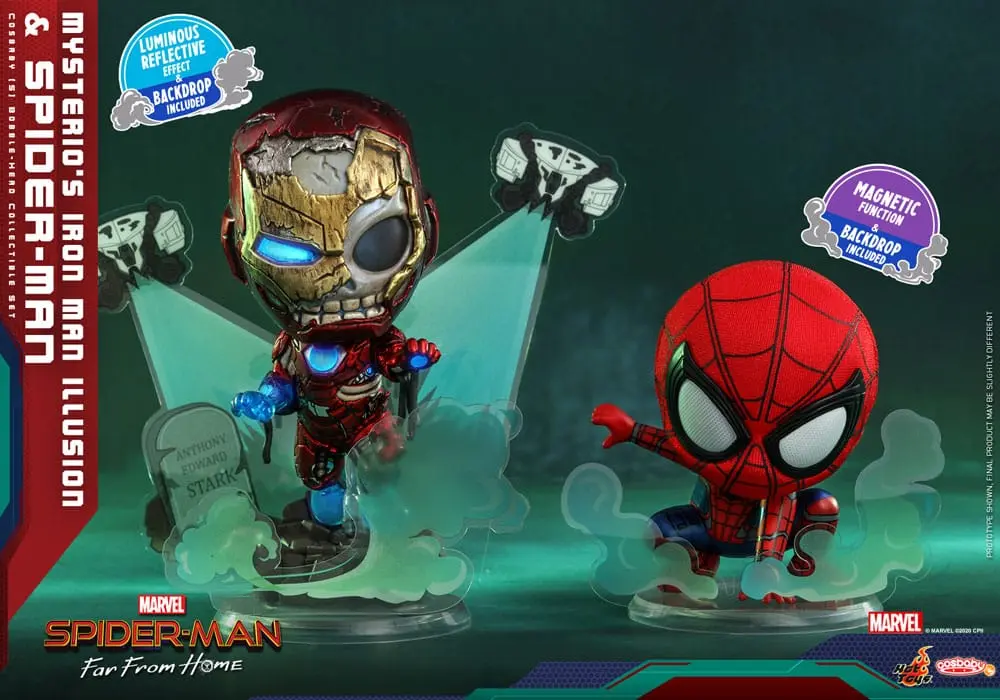 Spider-Man: Far From Home Cosbaby (S) Mini Figures Mysterio's Iron Man Illusion &amp; Spider-Man 10 cm product photo