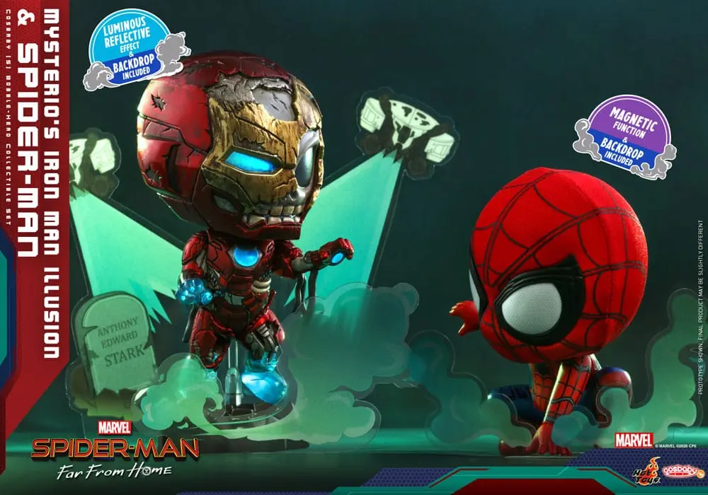Spider-Man: Far From Home Cosbaby (S) Mini Figures Mysterio's Iron Man Illusion &amp; Spider-Man 10 cm product photo