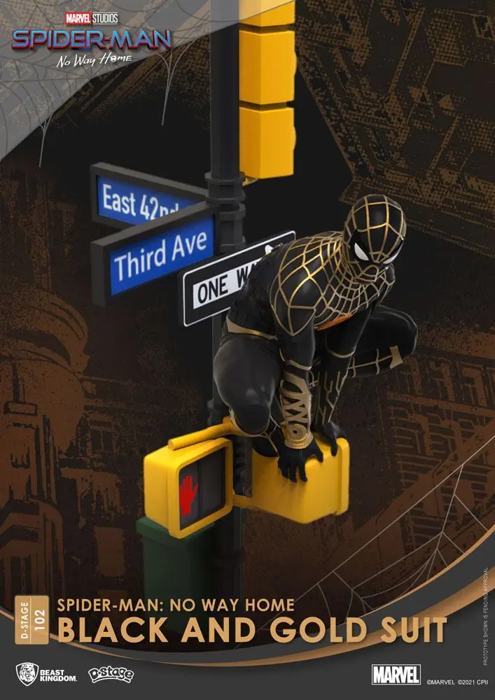 Spider-Man: No Way Home D-Stage PVC Diorama Spider-Man Black and Gold Suit Closed Box Version 25 cm termékfotó